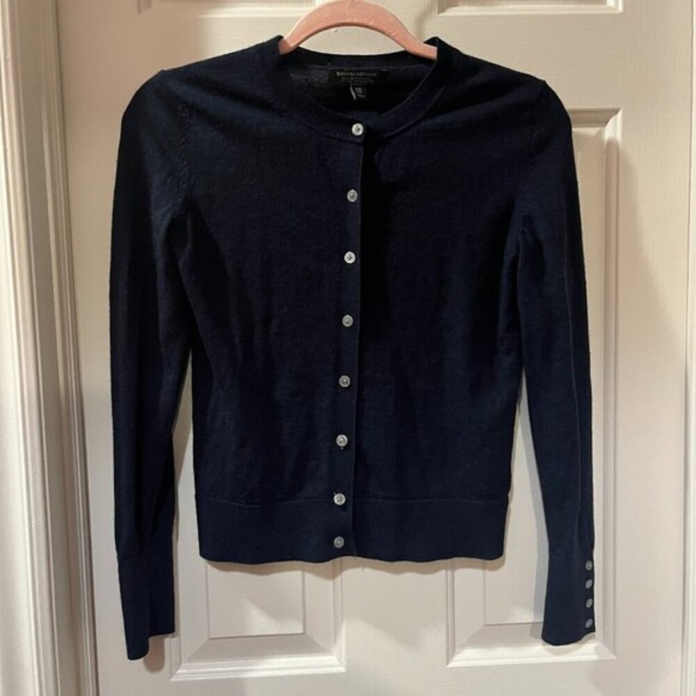 Banana Republic Merino Wool Navy Blue Button Up Cardigan Women's XS Preppy